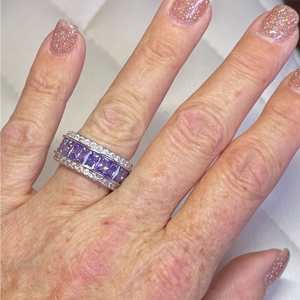 Silver and Purple Crystal Ring Size 7.5